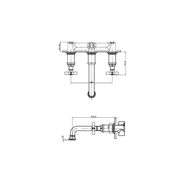 Wall Mounted Brass Crosshead Basin Mixer Tap - Camden