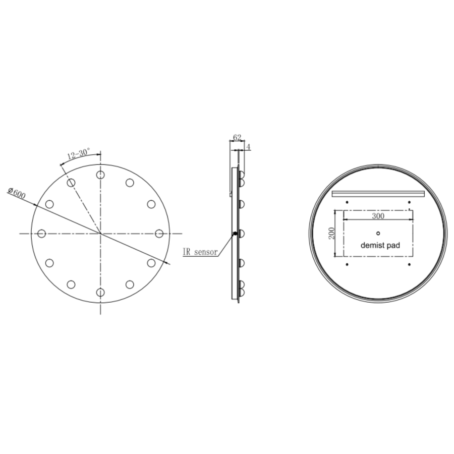 Round LED Heated Bathroom Mirror with Demister 600mm