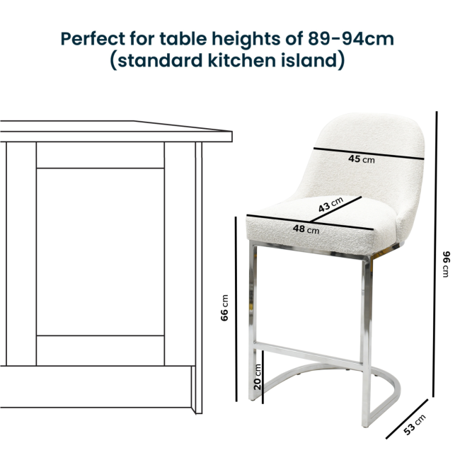 ONLY OPENED - Beige Boucle and Chrome Kitchen Stool - Callie