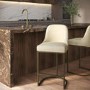ONLY OPENED - Beige Upholstered Kitchen Stool with Brass Legs - Callie