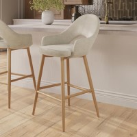 GRADE A1 - Oak and Beige Upholstered Kitchen Stool with Back - Colbie