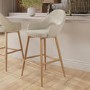 GRADE A1 - Oak and Beige Upholstered Kitchen Stool with Back - Colbie