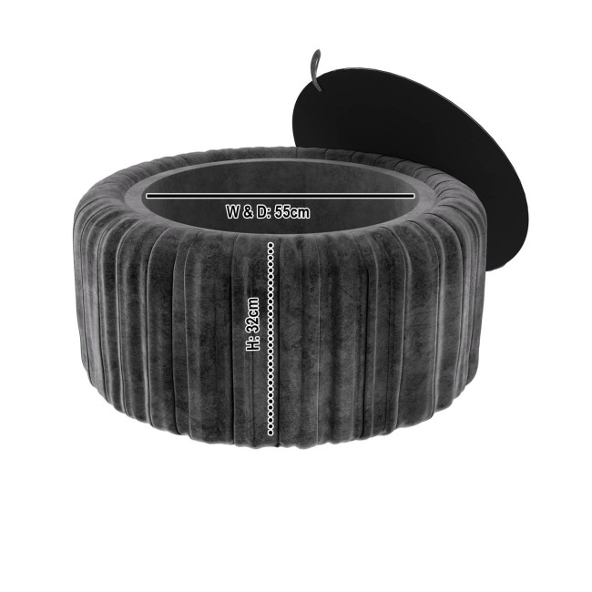 GRADE A1 - Small Dark Grey Round Velvet Ottoman Coffee Table - Clio