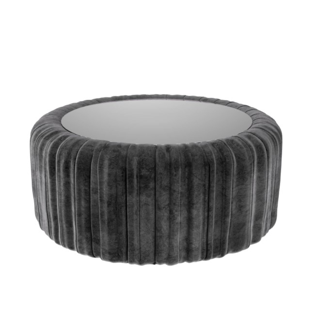 GRADE A1 - Small Dark Grey Round Velvet Ottoman Coffee Table - Clio