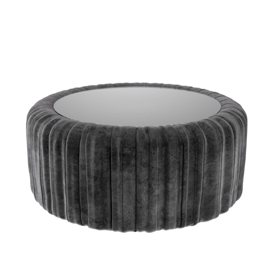GRADE A1 - Grey Velvet Ottoman Storage Pouffe with Glass Top - Coffee Table - Clio