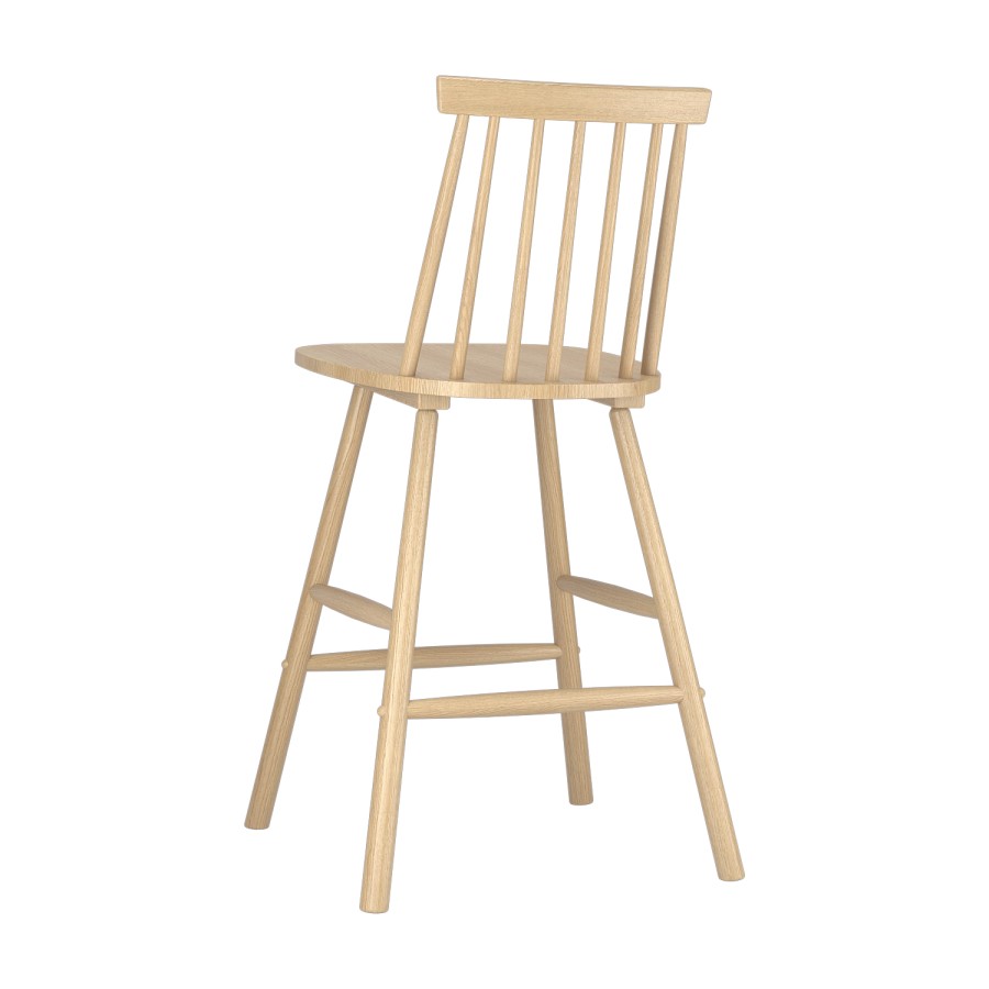 GRADE A1 - Set of 2 Light Oak Wooden Kitchen Stool with Spindle Back - 66cm - Cami