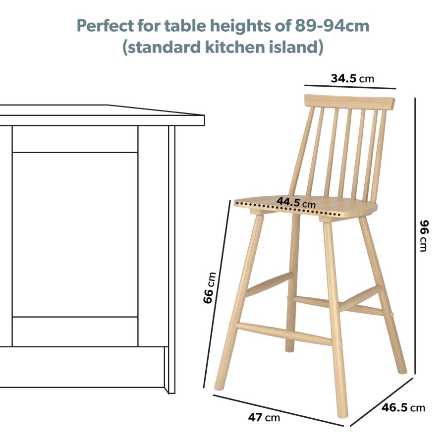 GRADE A1 - Set of 2 Light Oak Wooden Kitchen Stool with Spindle Back - 66cm - Cami