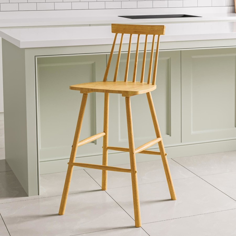 GRADE A1 - Light Oak Wooden Kitchen Stool with Spindle Back - 66cm - Cami
