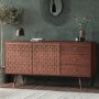 GRADE A1 - Large Sideboard with Storage in Dark Wood & Gold - Dejan
