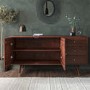 GRADE A1 - Large Sideboard with Storage in Dark Wood & Gold - Dejan
