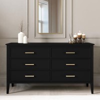 ONLY OPENED - Wide Black Chest Of 6 Drawers - Delilah