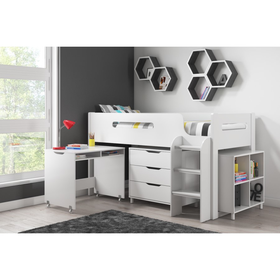 GRADE A2 - Dynamo White Cabin Bed - Ladder Can Be Fitted Either Side