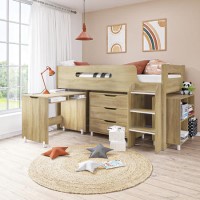 GRADE A1 - Dynamo Light Oak Cabin Bed - Ladder Can Be Fitted Either Side