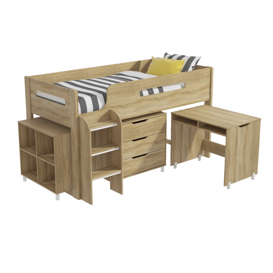 GRADE A1 - Dynamo Light Oak Cabin Bed - Ladder Can Be Fitted Either Side