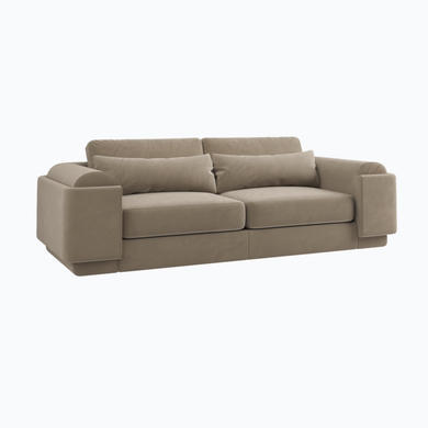 ONLY OPENED - Curved Mink Velvet 3 Seater Sofa - Elvi