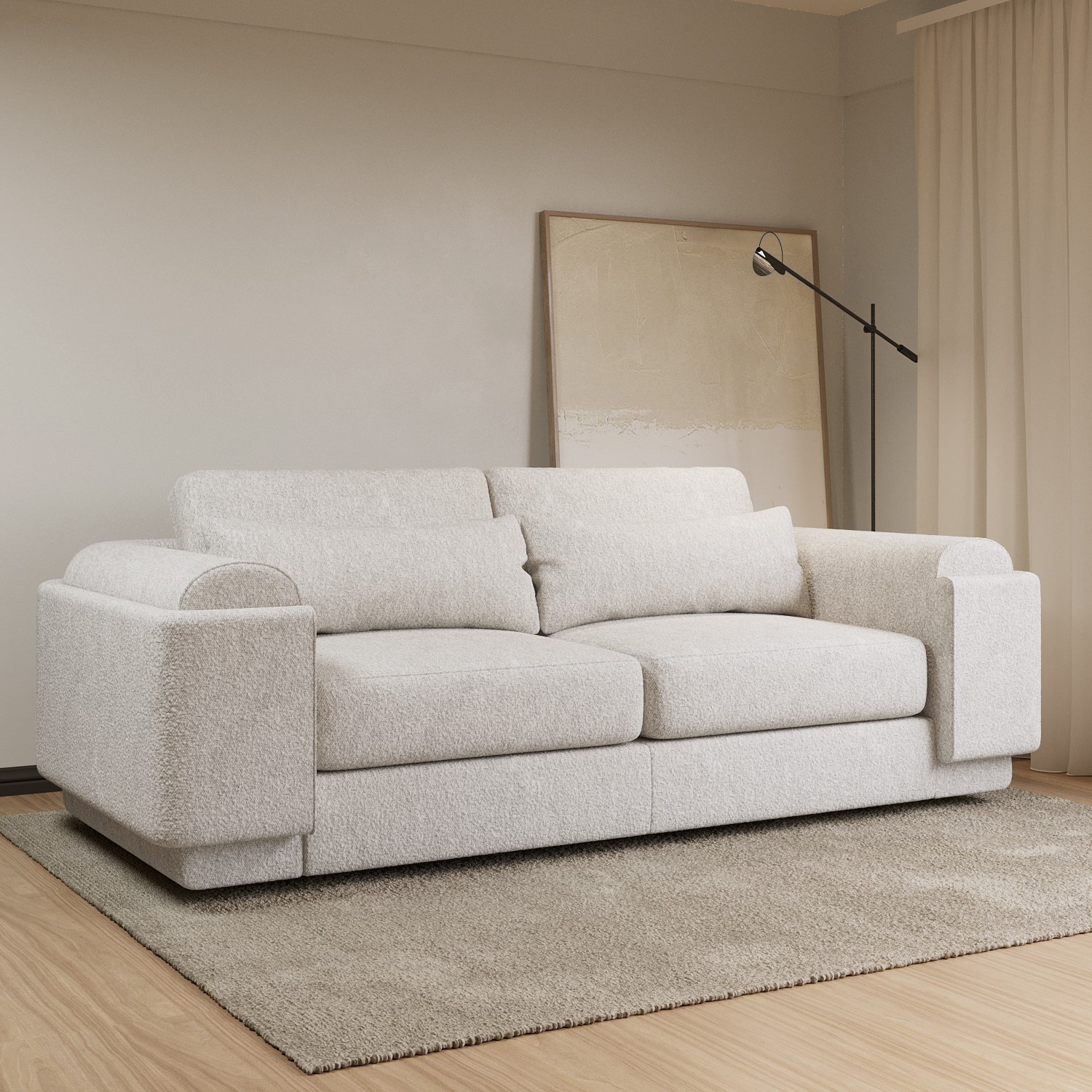 Elvi Cream Curved Boucle Seater Sofa Size 3