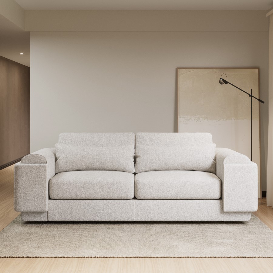 ONLY OPENED - Curved Cream Boucle 3 Seater Sofa - Elvi