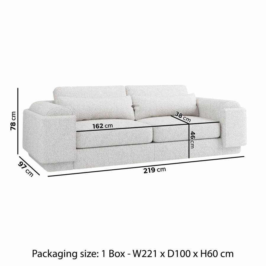 ONLY OPENED - Curved Cream Boucle 3 Seater Sofa - Elvi