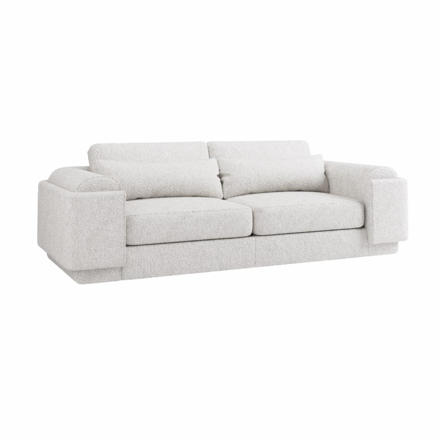 ONLY OPENED - Curved Cream Boucle 3 Seater Sofa - Elvi