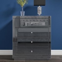 GRADE A1 - Eva Grey Mirrored 4 Drawer Chest of Drawers with Crystal Effect Handles