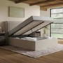 ONLY OPENED - Beige Velvet Double Ottoman Bed with Cushioned Headboard - Frida