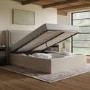 ONLY OPENED - Beige Velvet King Size Ottoman Bed with Cushioned Headboard - Frida