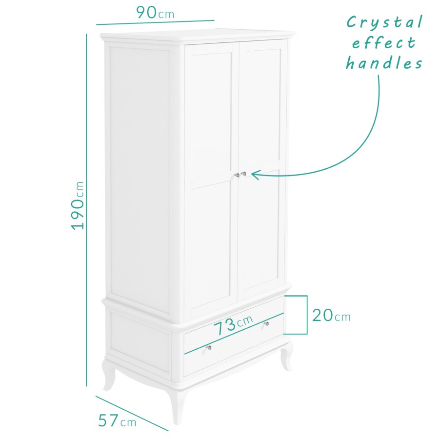 GRADE A1 -  White Double Wardrobe with Drawers - Florentine