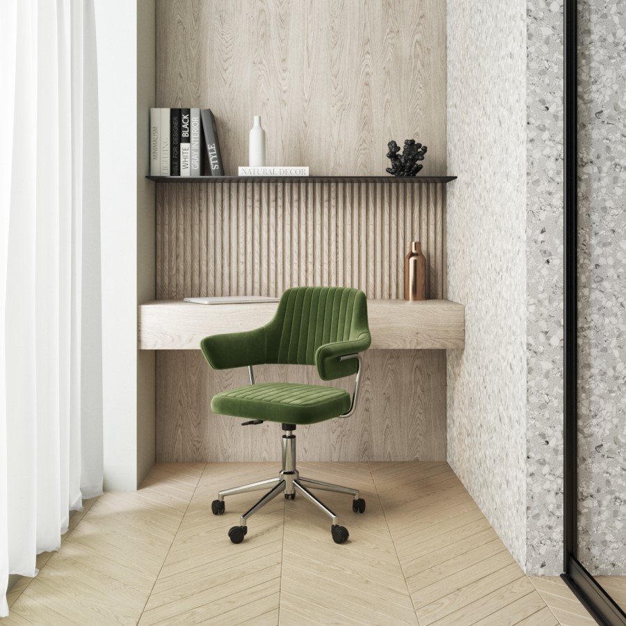 Olive Green Velvet Swivel Office Chair with Arms - Fenix 