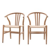 ONLY OPENED - Set of 2 Brown Wishbone Back Dining Chairs - Sloan - Caspian House