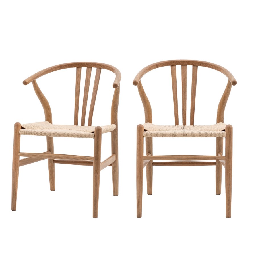 ONLY OPENED - Set of 2 Brown Wishbone Back Dining Chairs - Sloan - Caspian House