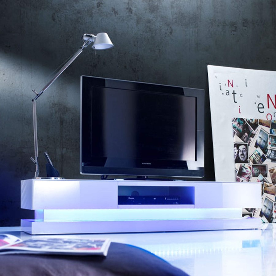GRADE A2 - Light cosmetic damage - Evoque White High gloss TV Unit with Lower Lighting
