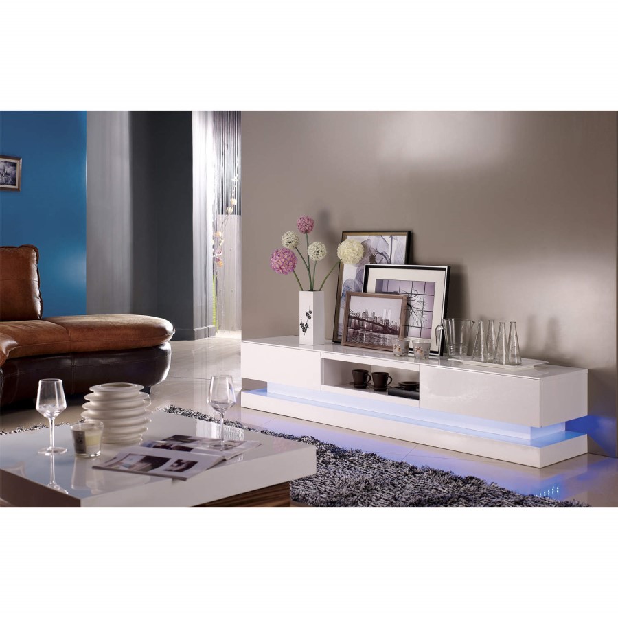 GRADE A2 - Light cosmetic damage - Evoque White High gloss TV Unit with Lower Lighting