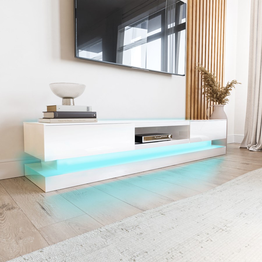 ONLY OPENED - Evoque LED White High gloss TV Unit with Lower Lighting