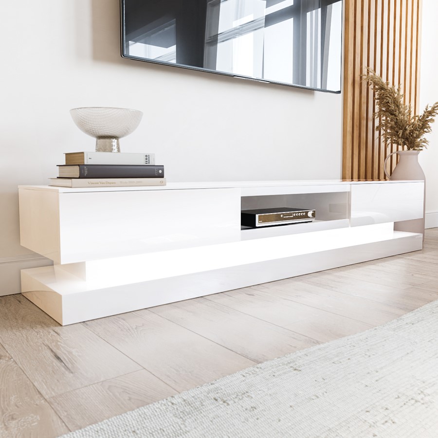 ONLY OPENED - Evoque LED White High gloss TV Unit with Lower Lighting