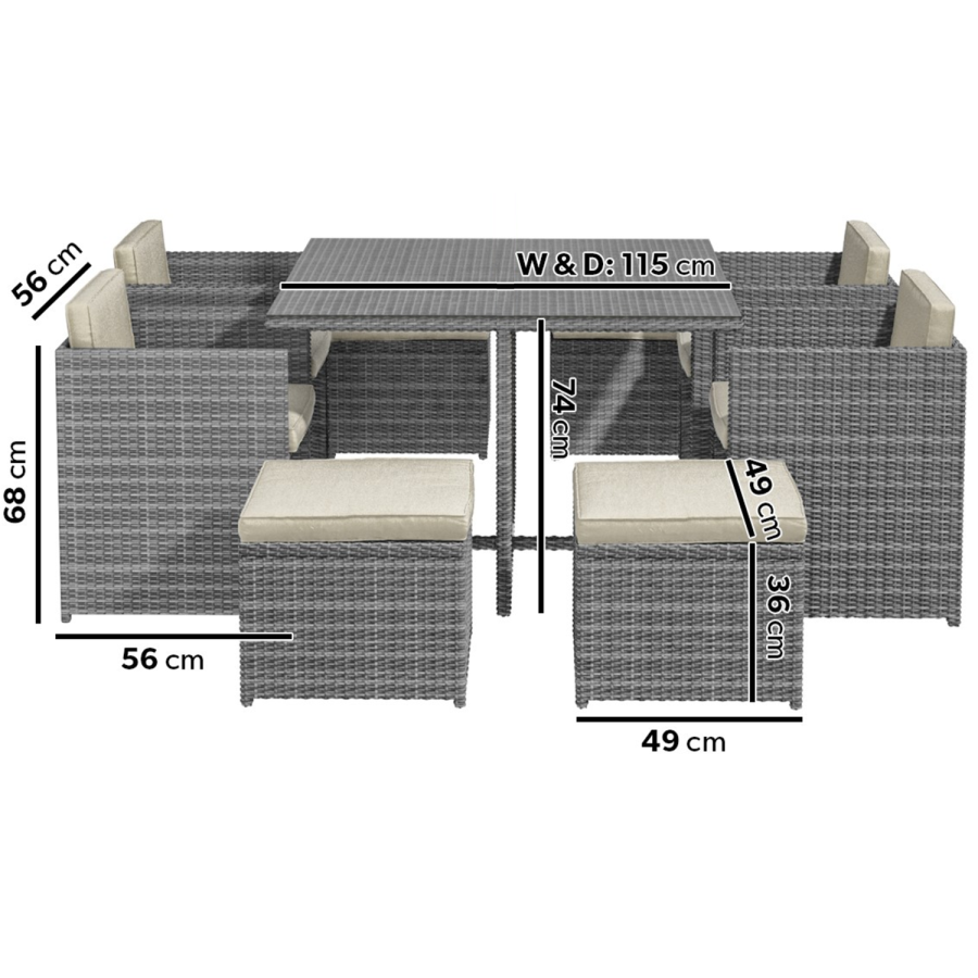 GRADE A1 - 8 Seater Grey Rattan Cube Garden Dining Set - Fortrose