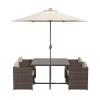4 Seater Brown Rattan Cube Garden Dining Set - Parasol Included - Fortrose