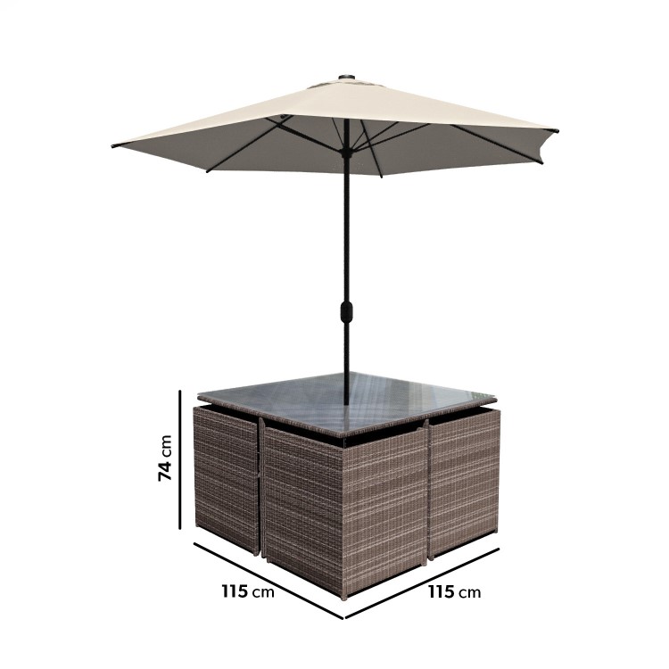 4 Seater Brown Rattan Cube Garden Dining Set - Parasol Included - Fortrose