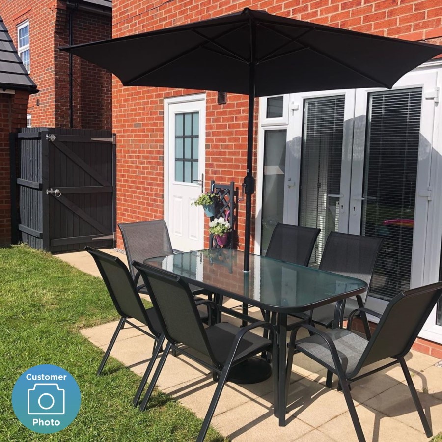 GRADE A2 - 6 Grey Metal Outdoor Dining Chairs
