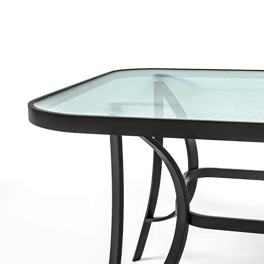 GRADE A1 - 6 Seater Grey Metal Stackable Garden Dining Set with Free Parasol and Base - Fortrose