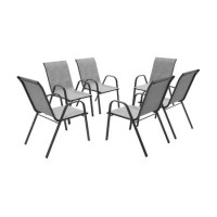 GRADE A1 - 6 Grey Metal Stackable Garden Dining Chairs - Fortrose