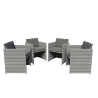 GRADE A1 - 4 Grey Rattan Cube Garden Dining Chairs - Fortrose