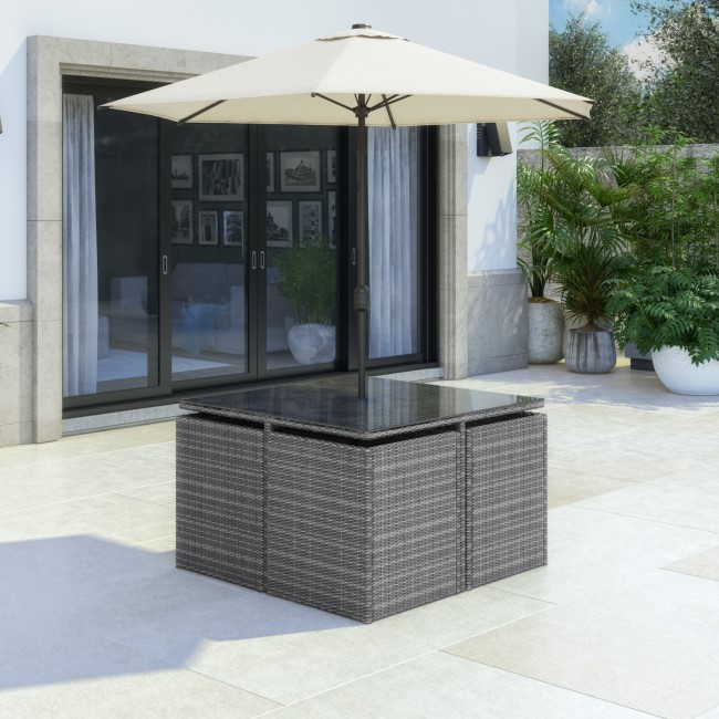 4 Seater Grey Rattan Cube Garden Dining Set - Parasol Included - Fortrose