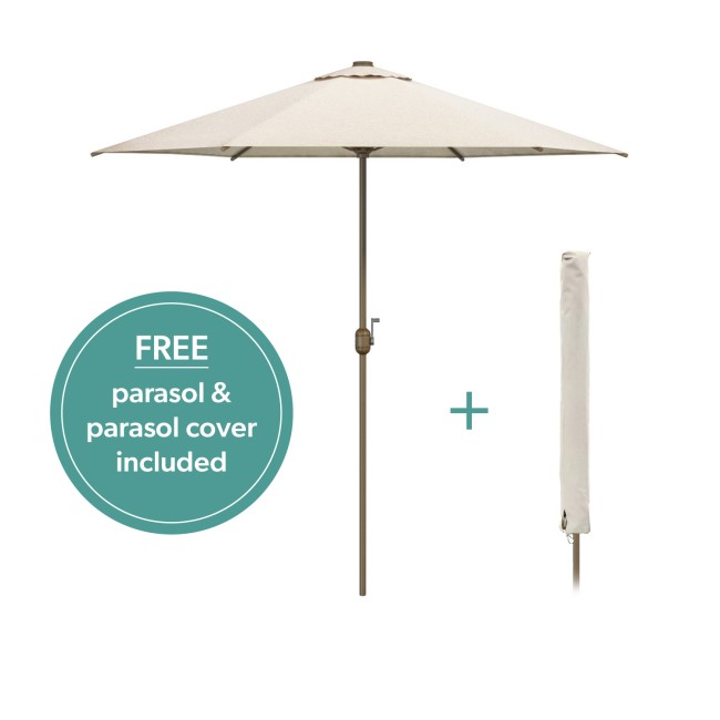 4 Seater Grey Rattan Cube Garden Dining Set - Parasol Included - Fortrose