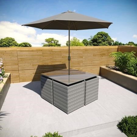 Seater Dark Grey Rattan Cube Garden Dining Set Parasol