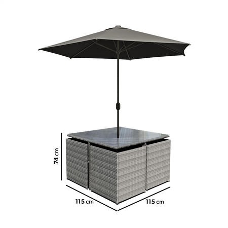 Seater Dark Grey Rattan Cube Garden Dining Set Parasol