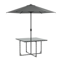 GRADE A1 - Dark Grey Metal Glass Tabletop with Parasol and Rattan Cube Dining Chairs 