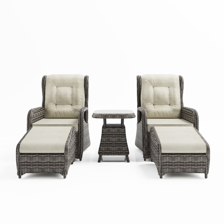 Brown Rattan Reclining Garden Sun Lounger Set with Table and Footstools - Aspen