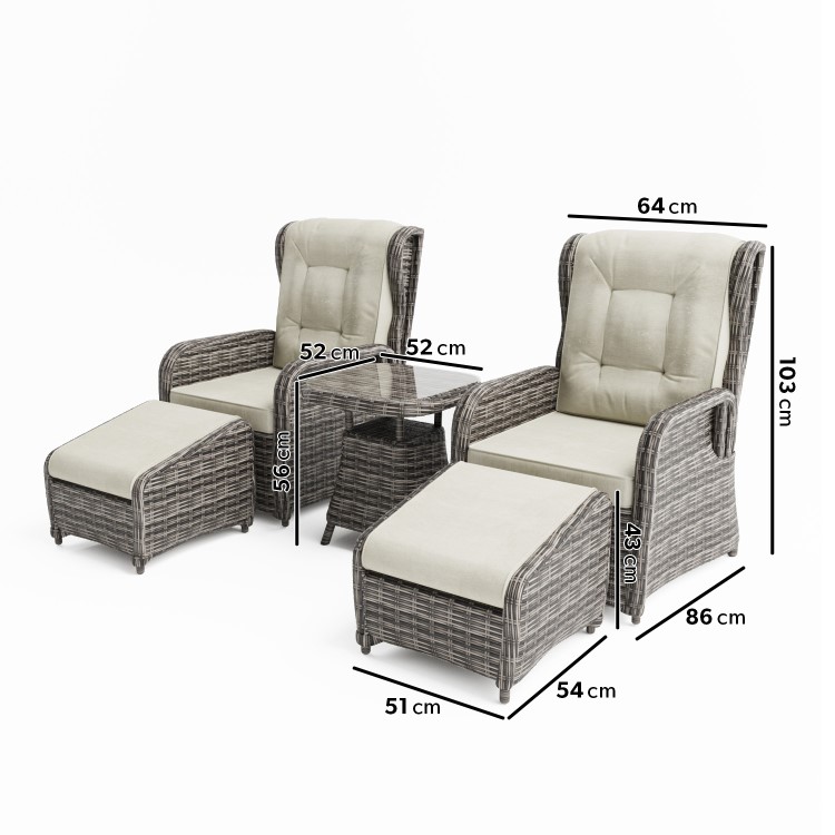 Brown Rattan Reclining Garden Sun Lounger Set with Table and Footstools - Aspen