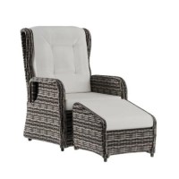 ONLY OPENED - Brown Rattan Reclining Garden Chair and Footstool - Aspen