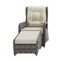 GRADE A2 - Brown Rattan Reclining Garden Sun Lounger Set with Table and Footstools - Aspen
